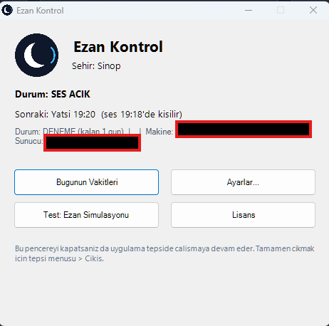 Ezan Kontrol ekran görüntüsü